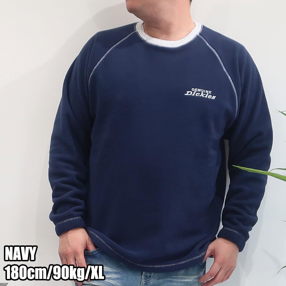 GENUINE Dickies Double-Sided Fleece Crew Neck Pullover with Drawstring, Men's, Sizes M, L, XL, 10001981 (JP, Alphabet, XL, Navy)