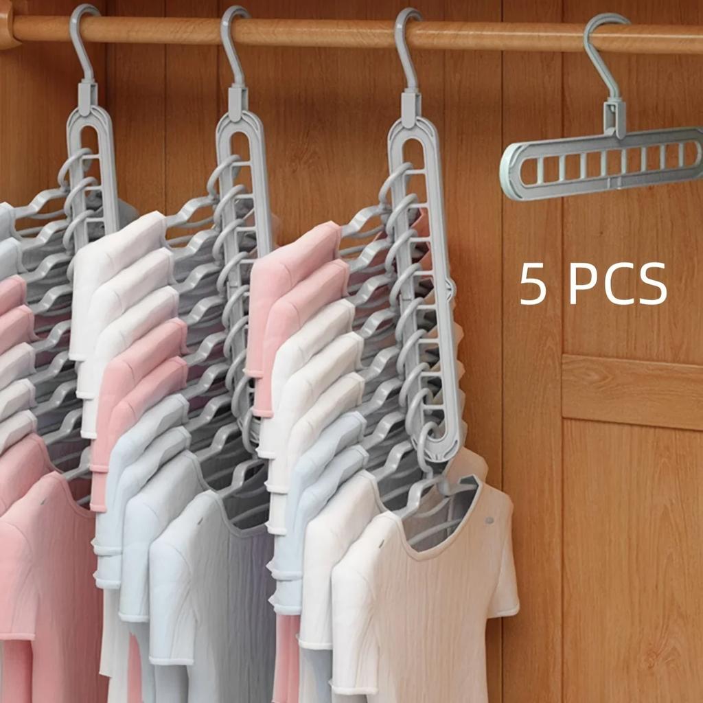 3pcs, Plastic 9-Hole Foldable Hangers, Heavy Duty Space Saving Clothes Organizer Hangers, For Room, Closet, Wardrobe, Home & Dor