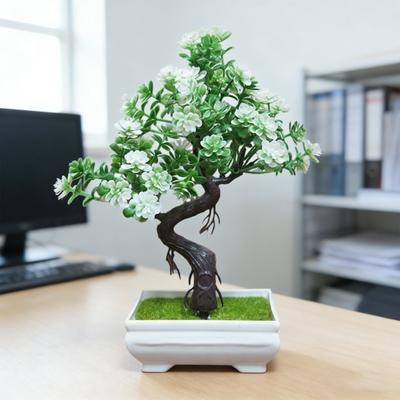 Árbol de Bonsái Artificial para Interiores, Plantas Falsas Pequeñas con Maceta de Resina para Decoración de Escritorio de Oficina en Casa, Estante, Baño, Dormitorio, Sala de Estar