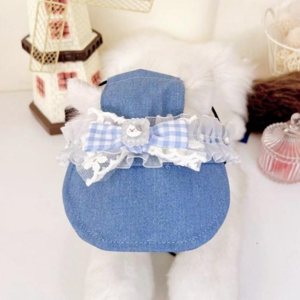 Animal Head Wear Sweet Pet Sun Hat Lace Bow Breathable Dog Baseball Cap with Ear Holes UV Sun Protection Puppy Denim Cap Outdoor