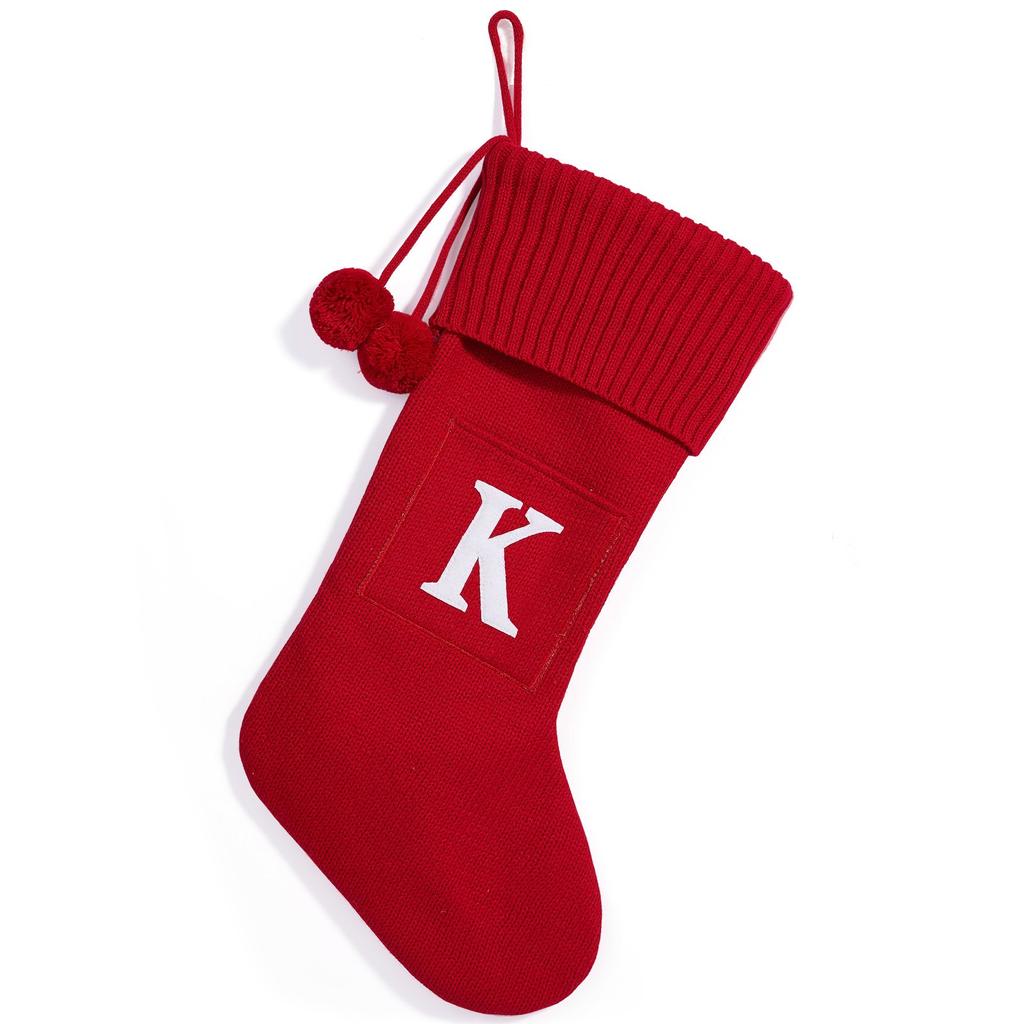 Christmas 26 Large Letter Socks Pendant Decoration Knitted Embroidered Gift Bag (Red) Cute Red Christmas Tree Hanging Sock Decor