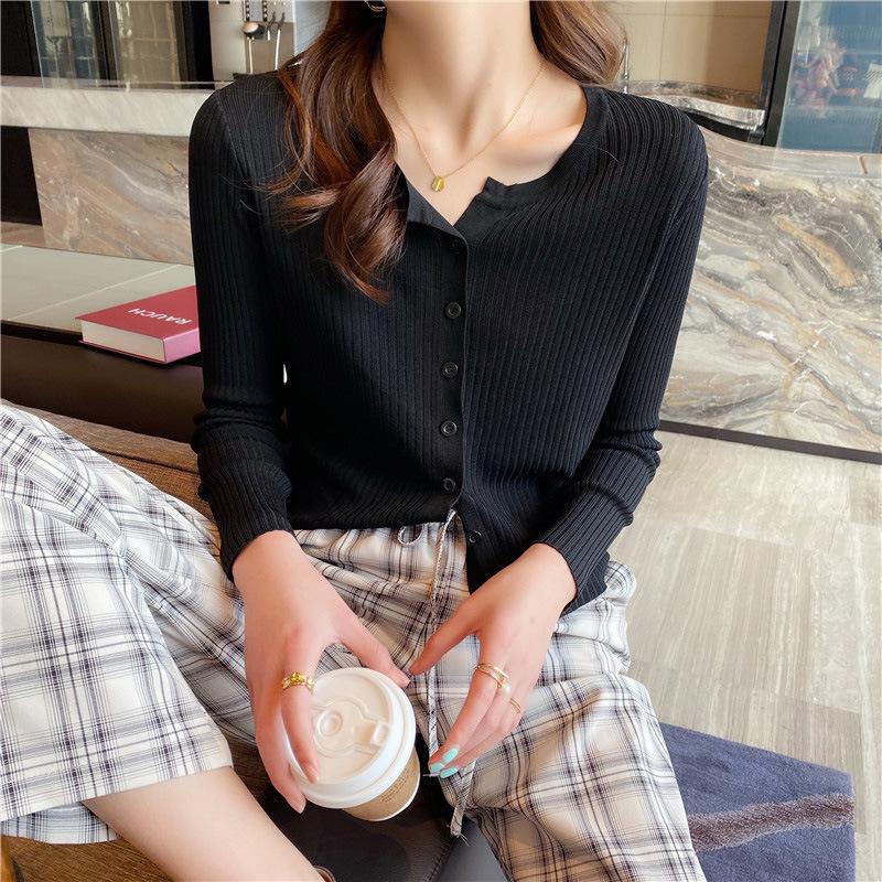 Yellow Cardigan Thin Women Spring Autumn Cropped Ice Silk Knit Sun Protection V Neck Top