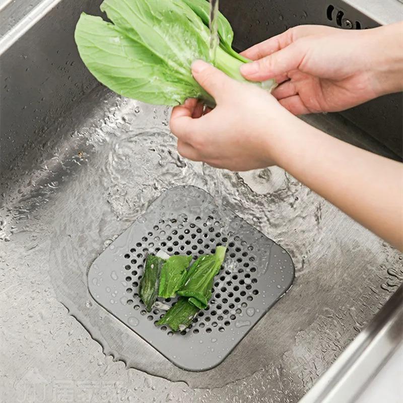 1pc/5pcs Square Silicone Floor Drain Sticker Bathroom Sewer Hair Filter Drain Cover Home Bathroom Floor Drain Mat