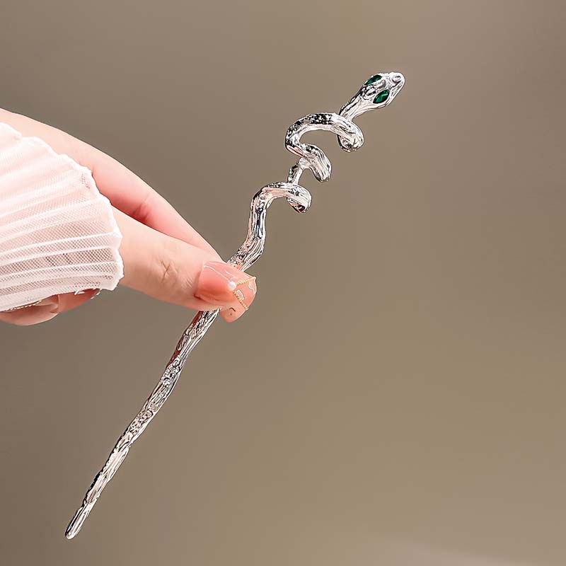 Punk Snake Hairpin Hair Sticks Rhinestones Irregular Texture Metal Vintage Headwear Hairstyle for Women Hair Accessories