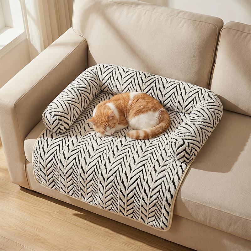 Pet Sofa Bed Mat with Side Bolsters Dog Cat Bed Soft Fluffy Anti-slip Couch Protector Sleeping Cushion for Small Medium Dogs Cat