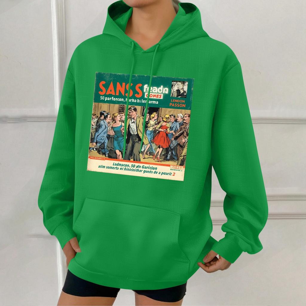 Damode Retrotryckt Ledig Huvtröja med Fickor