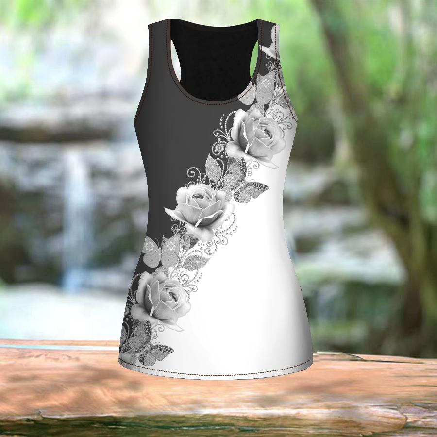 Женские летние спортивные рубашки с 3D принтом синей розы для занятий йогой и тренажерным — фото 5