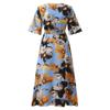 Summer Women's Dress V-neck Short Sleeve Large Size Casual Bohemian Print Irregular Dress Fishtail Skirt