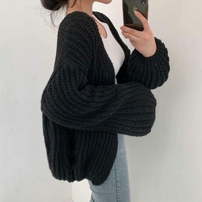 Women Cardigan Knitted Sweater Women Casual Korean Vintage Harajuku Lantern Sleeve Autumn Tops Coat Lazy Wind Y2k Sweater 23328