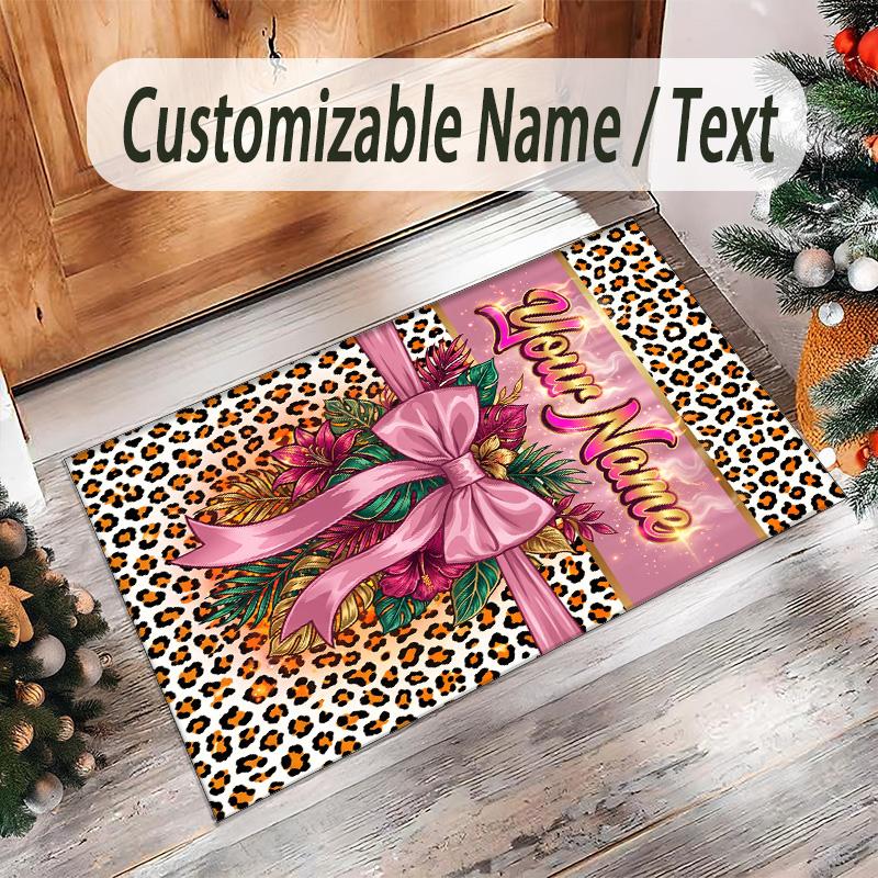 Leopard Theme Crystal Velvet Floor Rug Personalized Custom Name Text Warm Carpet Home Decoration