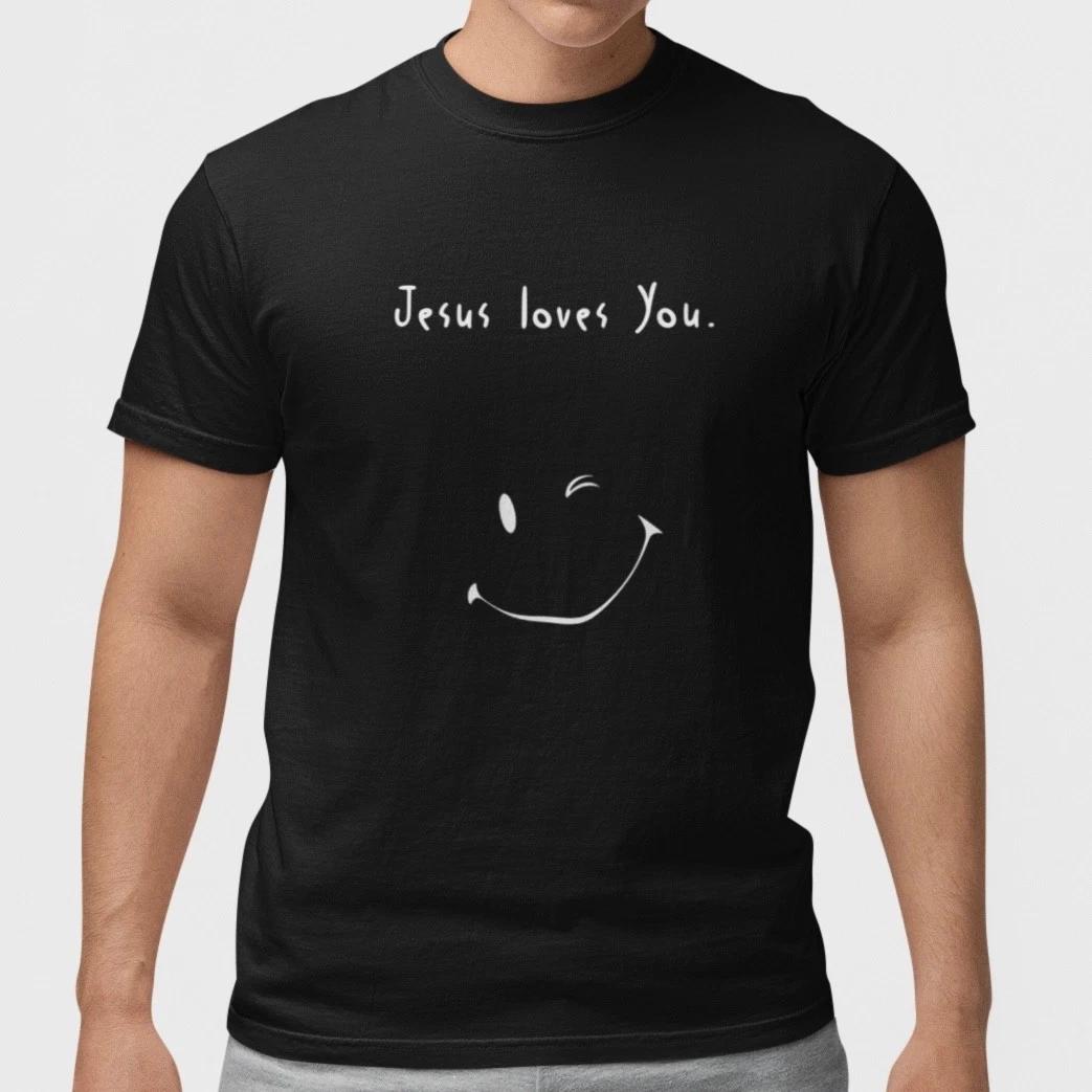 Jesus Loves You Shirt Minimalist Christian Faith Smiley Tee Unisex 100% Cotton XXL
