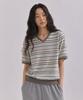 Sayu Mild Stripe V-Neck Short Sleeve Pullover Mocha