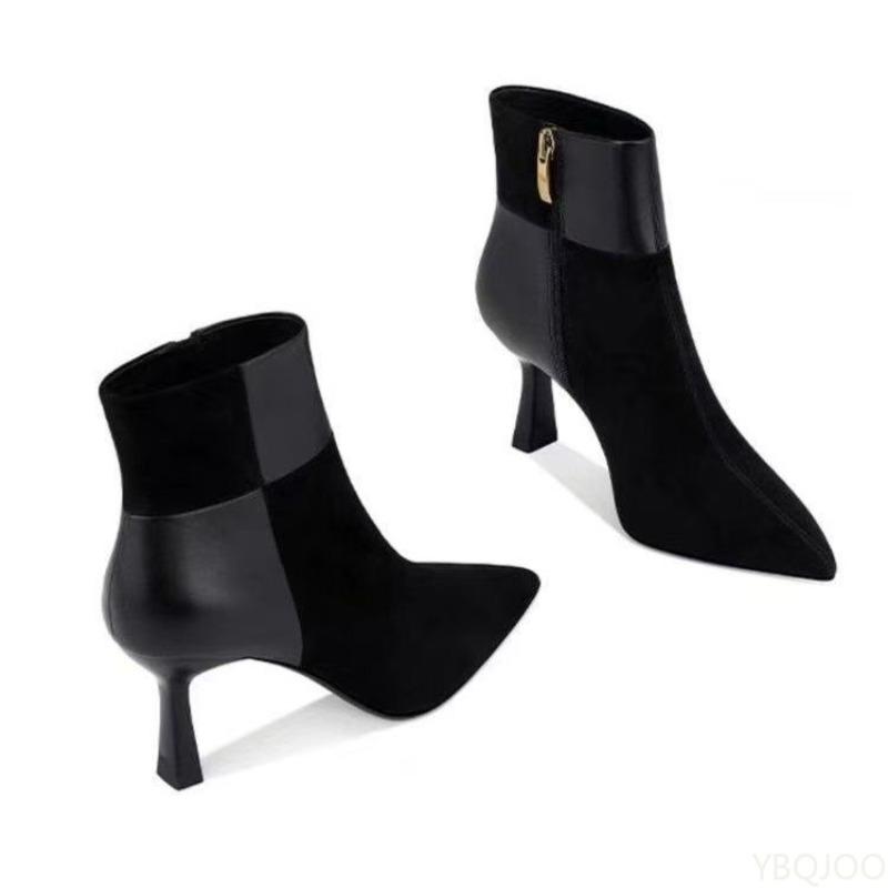 Sharp Pointed Splicing Elegant Minimalist Women's Boots Autumn Winter New Women Fashionable Versatile  High-heeled Short Boots