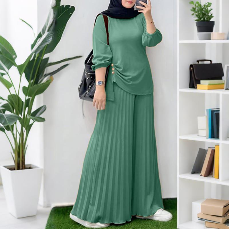 

ZANZEA Женская блузка с длинным рукавом и брюки с широкими штанинами Повседневные комплекты-двойки 5XL