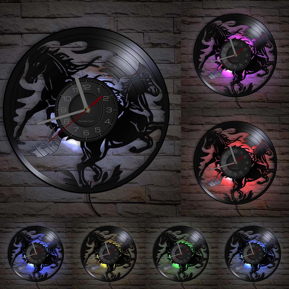 Galloping Horses Wall Art Interior Design Wall Clock Vinyl Record Clock Home Decor Mustang Wild Horse In The Wind Horse Gift