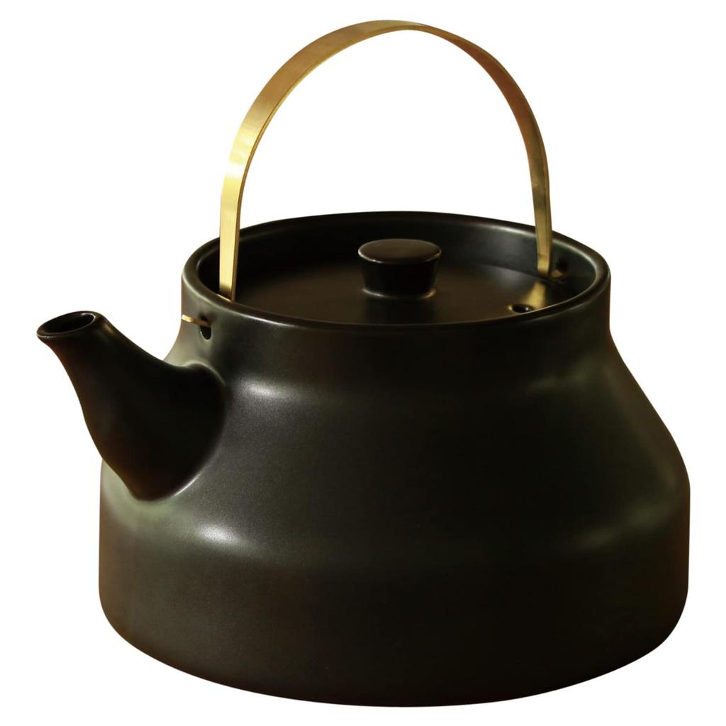 Kamoshika Douguten Ceramic Kettle, 1.8L, Made In Japan, Direct Fire, Black, OR-60-125