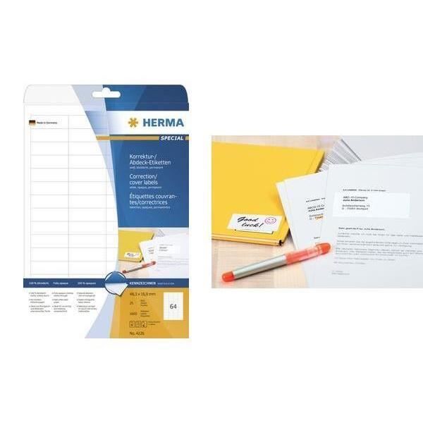 Etiquettes de correction - HERMA - SPECIAL - 48,3 x 16,9 mm - Blanc - Adhésion permanente