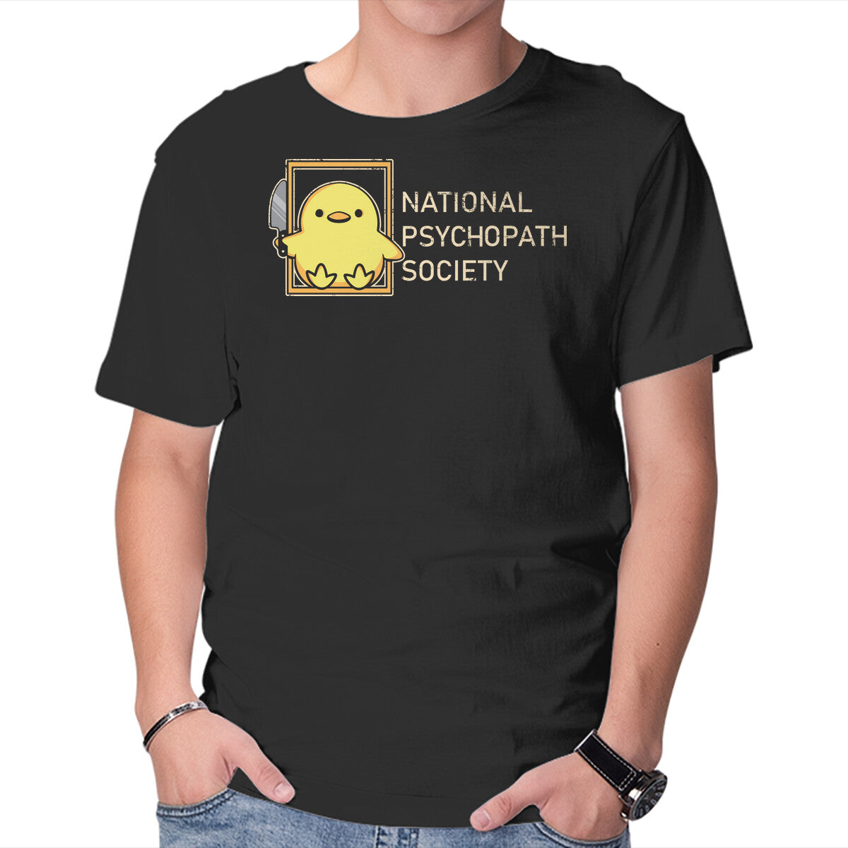 Unisex Crew Neck T-Shirt National Psychopath Society Graphic Short Sleeve Casual Tee XS