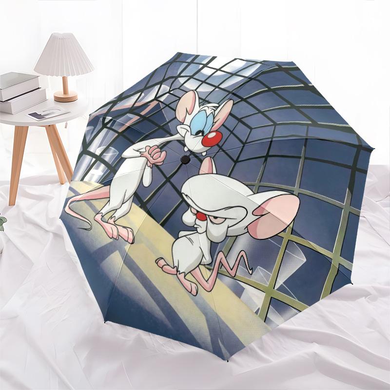 Pinky and the Brainpattern, automatic folding umbrella, portable and foldable design, 8 ribs, a Christmas or birthday gift.
