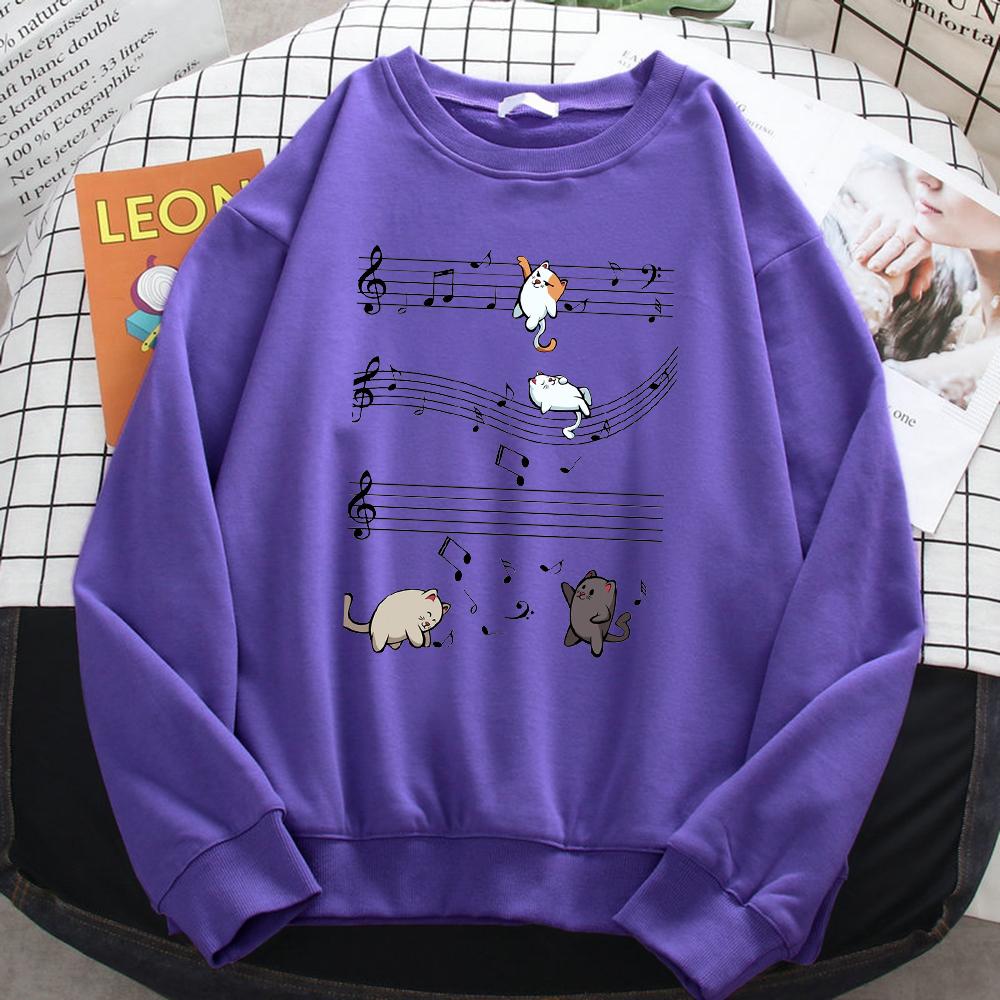 Women's Winter Sweatshirts For Women Kopie Von Musical Cats Musical Notes Print Hoodies Soft Fleece Pullovers Loose Clothes