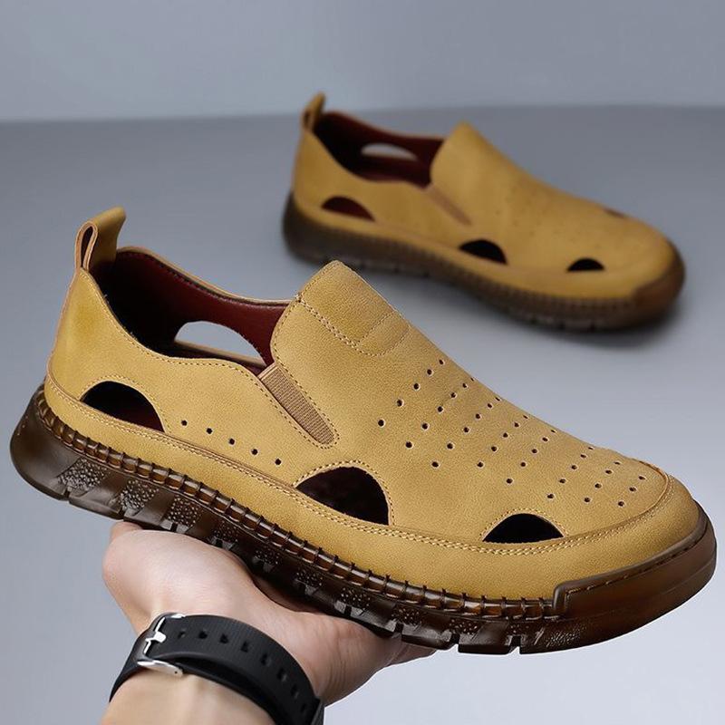 

Тапочки Baotou мужские 2025 новые уличные пляжные сандалии мужские трендовые мужские туфли прошитые мужские туфли 44 коричневый