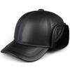 Men's Winter Genuine Leather Hat with Ear Protection and Fleece Lining - Warm Thickened Cowhide Lei Feng Style Cap for Outdoor Use