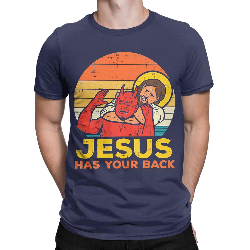 Jesus Has Your Back Jiu Jitsu Retro Christian Unisexs T Shirt Tees Short Sleeve Round Collar TShirt Cotton Plus Size Clothes