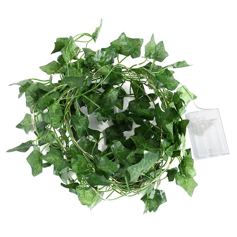 Green Leaf String Lights Artificial Vine Fairy Lights Christmas Tree Garland Light for Weeding Home Decoration Battery Powered