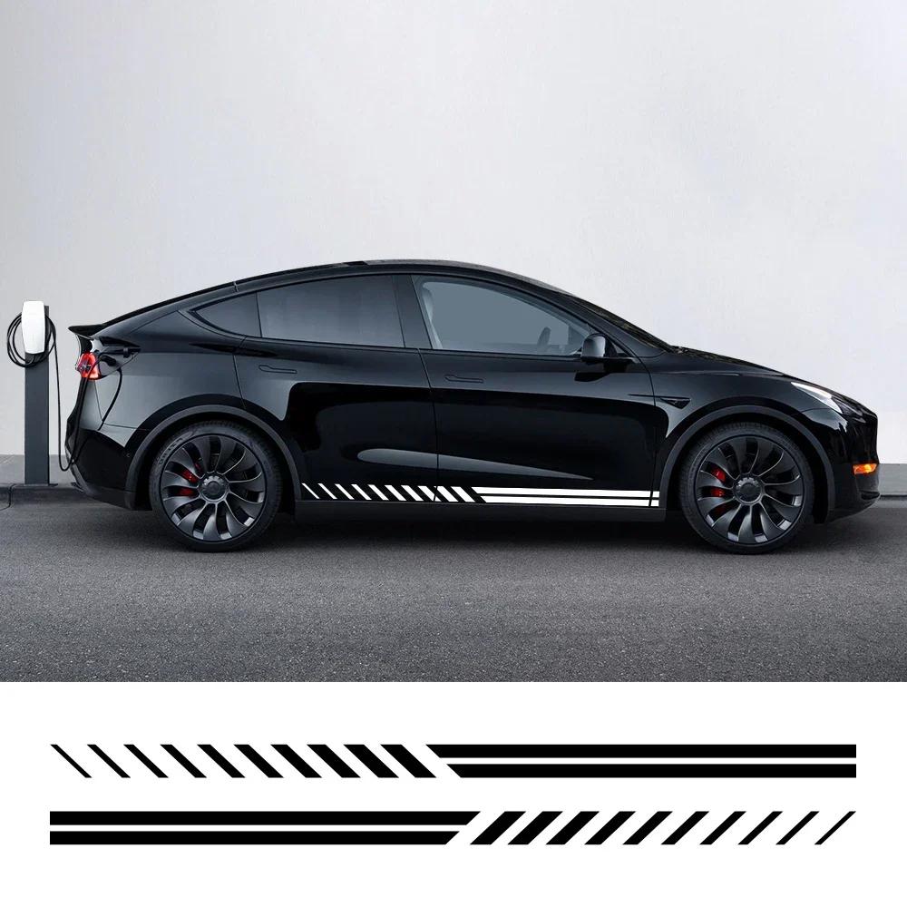 2 Stück Auto Seitenstreifen Seitenstreifen Schürzen Grafiken Vinyl Aufkleber Decals Für Tesla Model Y Auto Karosserie Aufkleber Decal Zubehör