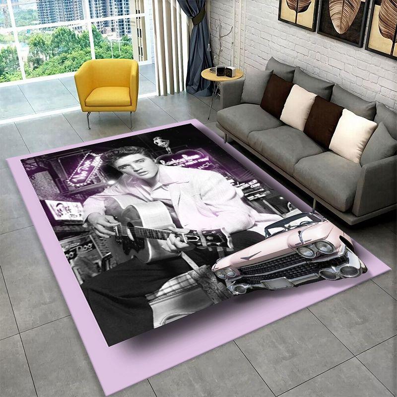 Tappeto Antiscivolo Retro The King E-Elvis Presley per Soggiorno, Camera da Letto, Sala Giochi, Tappeto Morbido Pavimento Tappeto Decorazione Casa Stanza