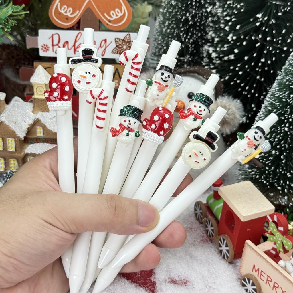 10Pcs White Cartoon Christmas Quick-drying Ink Ballpoint Pen Stationery for Christmas Gifts Holiday Gift Novelty Stationery Teacher Party Favors Back