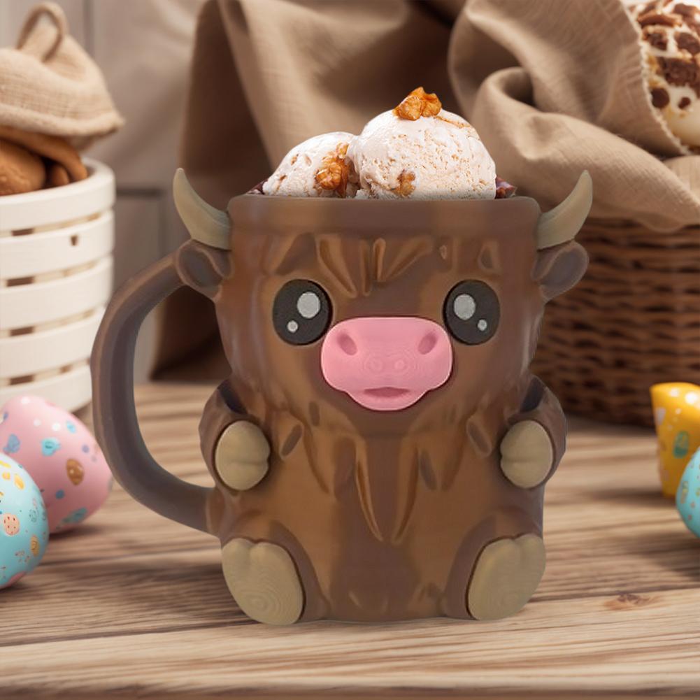 Reusable Highland Cow Ice Pint Holder With Snack Drawer Handle 3D Printed Ice Cream Pint Containers Beer Can Sleeves Ideal Gifts