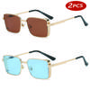 2pcs Fashion Square Steampunk Sunglasses Luxury Brand Designer Men Women Retro Rectangle Punk Metal Frame Sun Glasses UV400