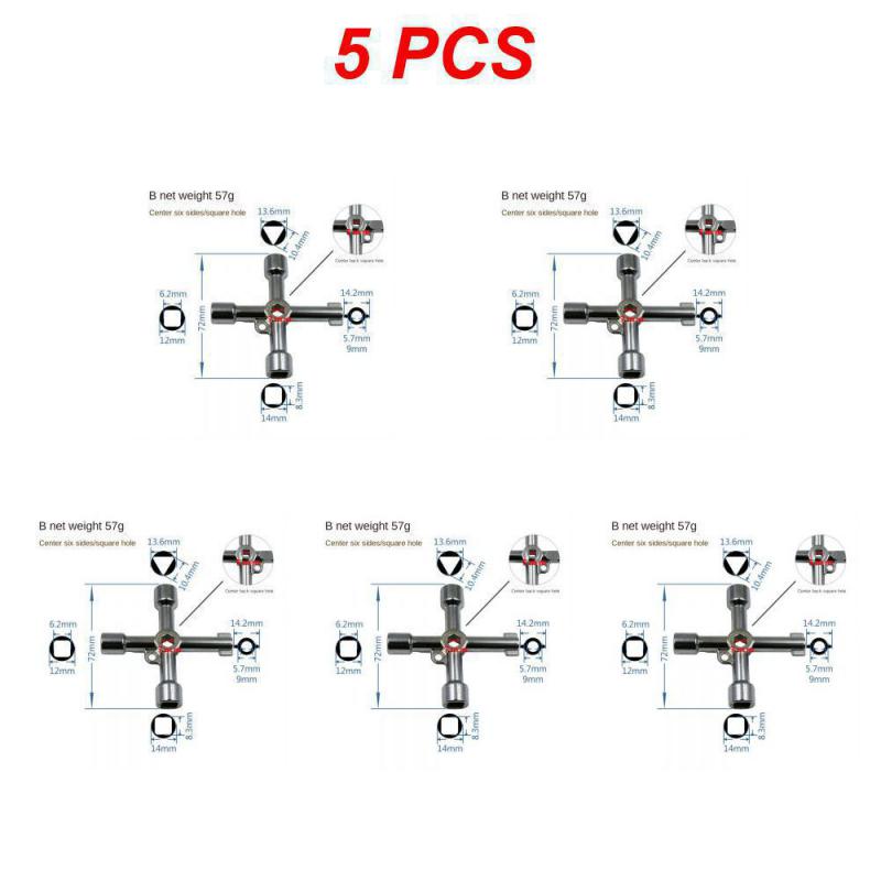 1/5 Stück Mehrgrößen Kreuzförmiger Elektroschaltschrank Intern Dreikant-Schlüssel Schraubenschlüssel Aufzugstür Wasserzähler Ventil Reparaturwerkzeuge