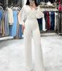 European & American Style Chiffon Spliced Long Sleeve Women's Office Jumpsuit