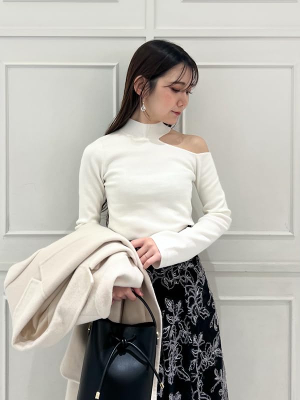 Snidel High Neck Knit Pullover SWNT245124 IVR Women's One-Shoulder