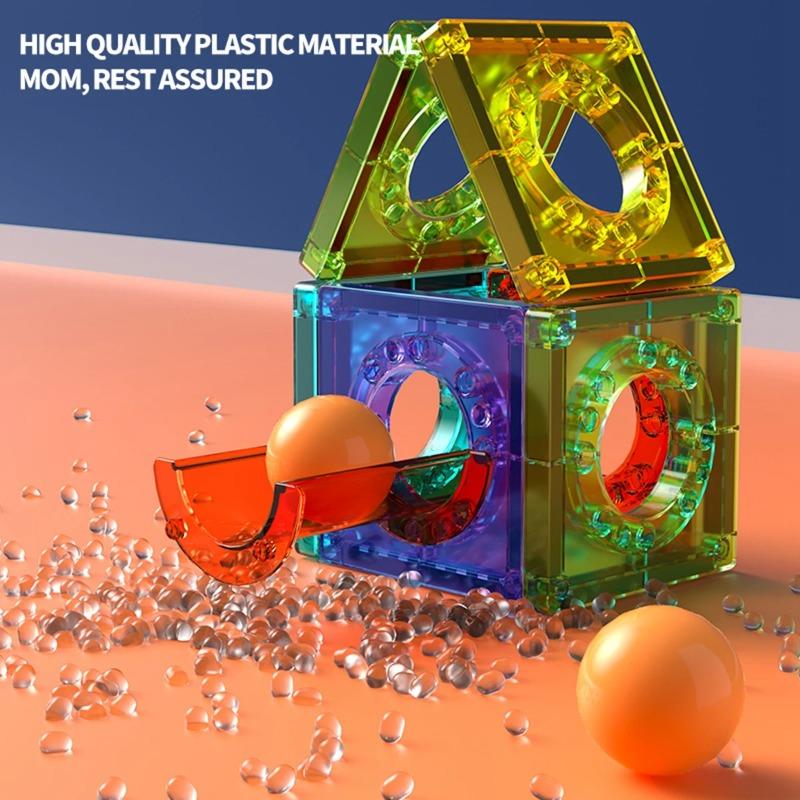 Light Magnetic Tiles Building Blocks for Kids, 3D Clear Educational Building Toys, Magnetic Marble Running Building Block Toys
