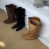 2025 Autumn and Winter New Square Head Slack Two Wear Tall Boots Velvet Simple Bag Legs Slope Heel Boots Women
