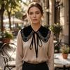 Embroidered Organza Fake Collar Black White Imitation Pearl Decorative Shawl  Special Occasion