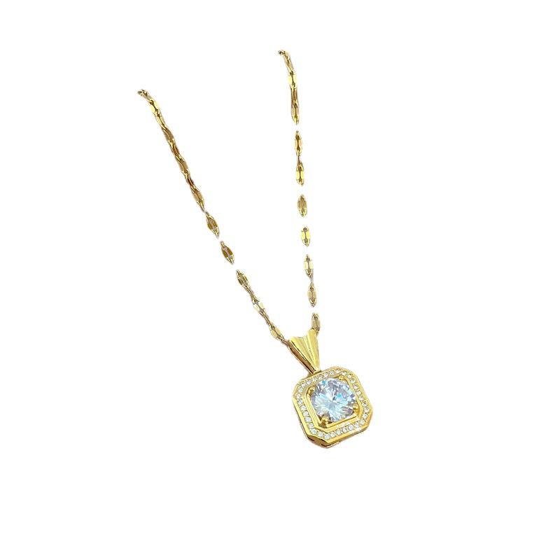 Light Luxury Full Diamond Micro-Inlaid Zircon Square Classic Wind Necklace Copper Electroplated Real Gold Pendant
