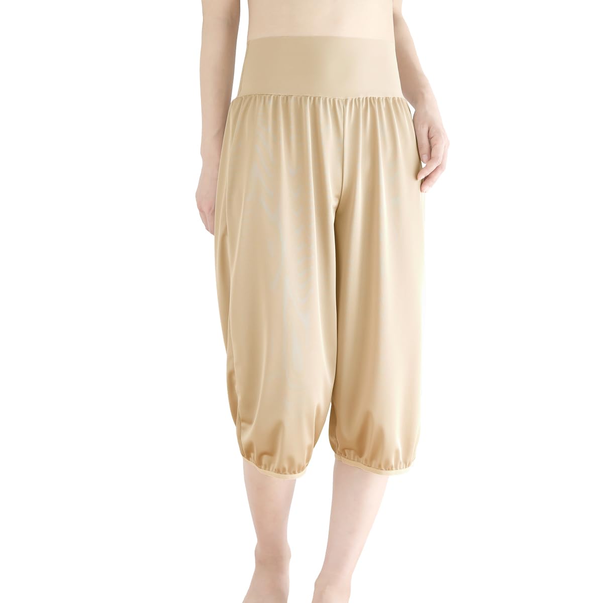 

huggeHULA length with elastic gaucho and opaque fleece-lined pettipants, LL-60, beige, warm, cuffs, anti-static, wide-leg pants, opaque, (Aroa Luxe)