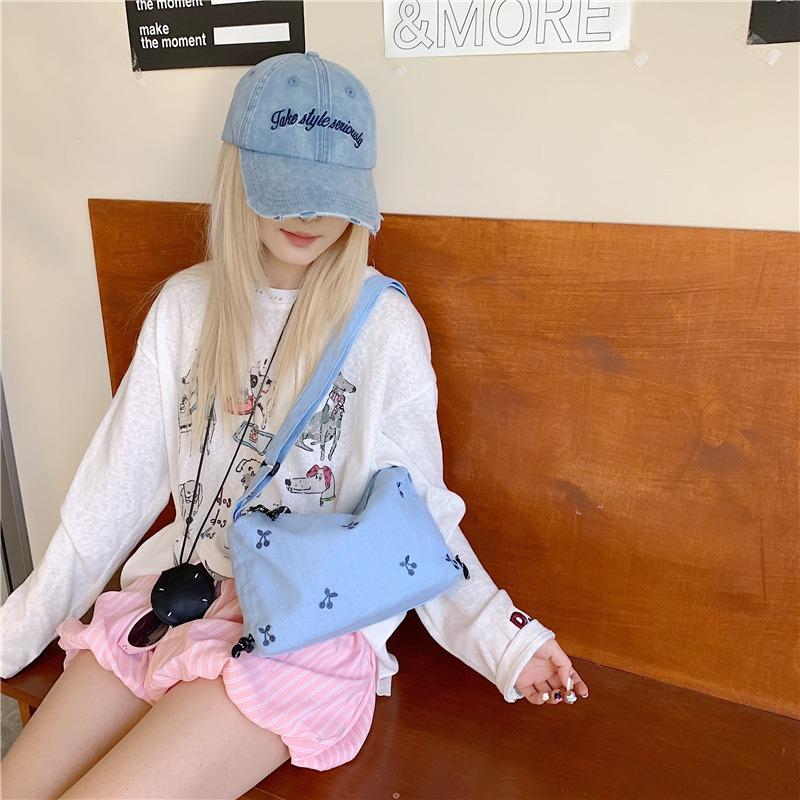 Niche design pleated drawstring canvas bag large capacity lightweight commuter single shoulder oblique span bag casual cloth bag