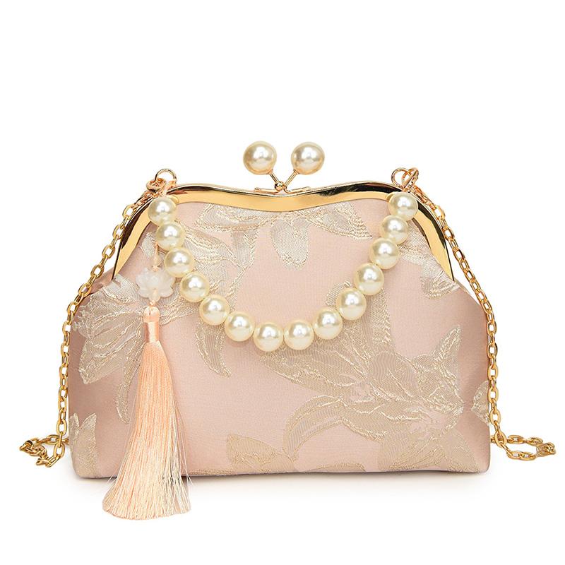 Vintage Bestickte Handtasche für Damen Elegante Metallgriff Umhängetasche mit Kettenriemen Luxuriöse Geschenk-Geldbörse