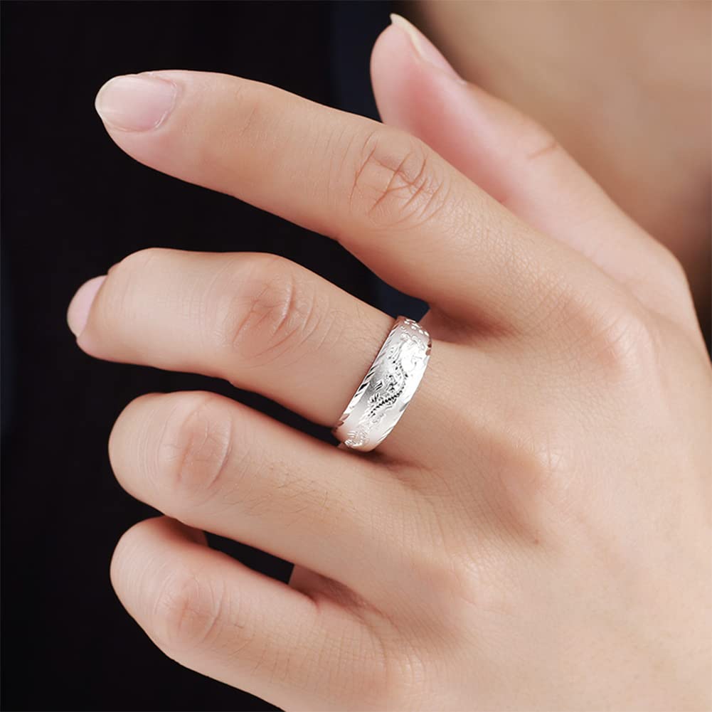 Free 999 Silver Stylish Dragon Carved Pure Silver Adjustable Wedding Fashion Accessory [Rockyu] Men's Ring, Size, Ring, Ring, Ring, Size, Ring,