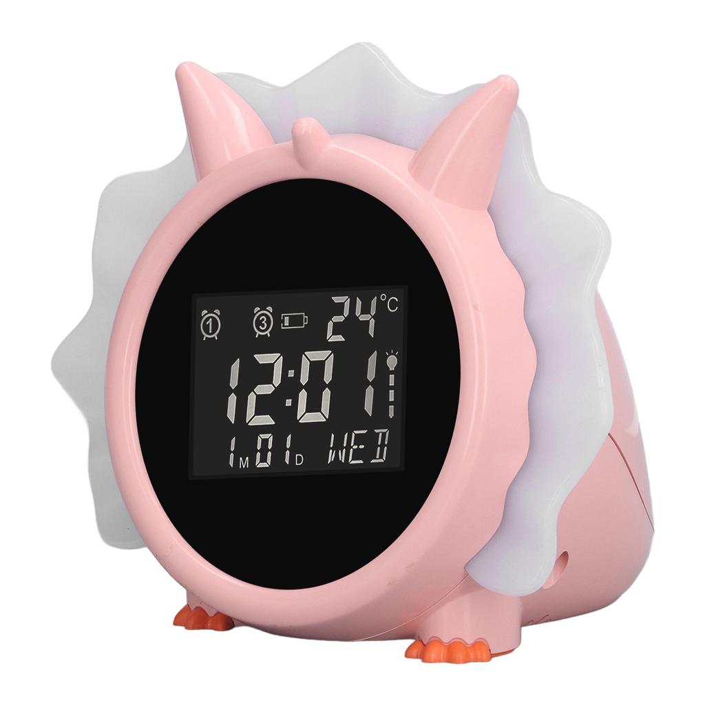 Budzik Różowy Kształt Dinozaura Wielofunkcyjny Przyłóżkowy LED Elektroniczny Budzik