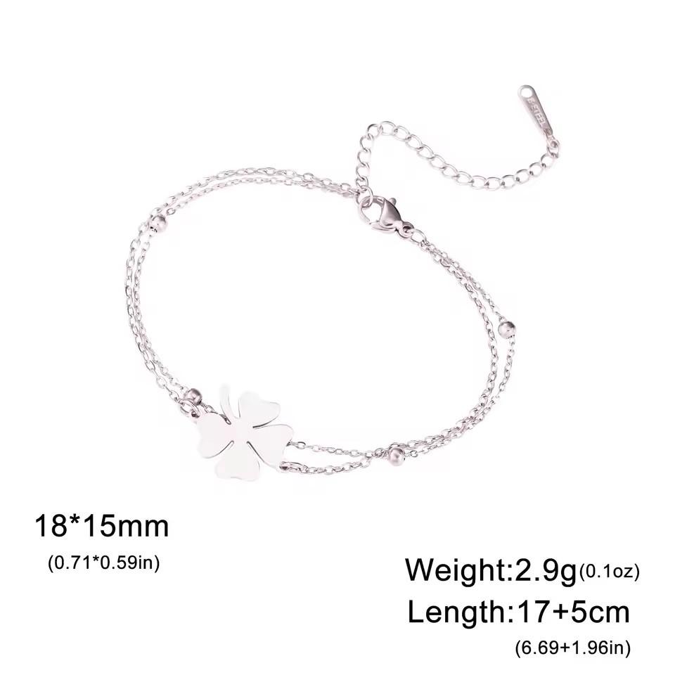 Simple And Stylish Four Leaf Clover Double Layer Couple Bracelet Irish Lucky Symbol Jewelry Gift