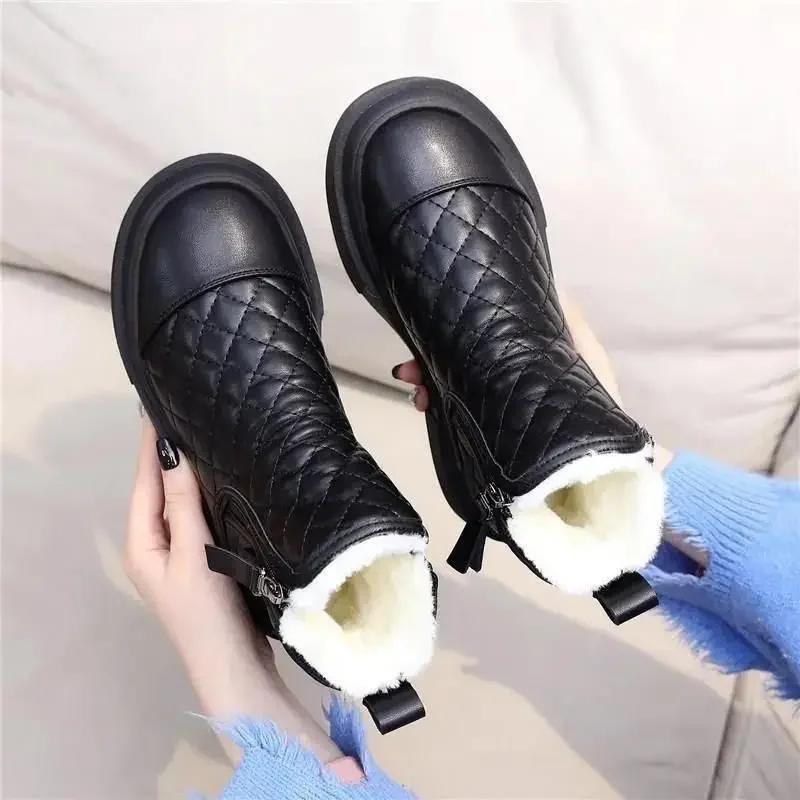 Fashion Platform Elegant With Low Heels Ladies Snow Boots Chunky Female Shoes Plus Warm Demi-season Spring Autumn Winter 2024 Footwear