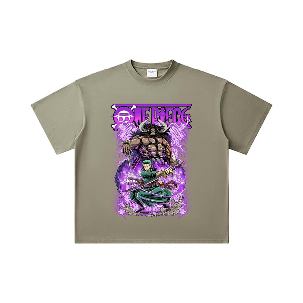 260 GSM Double Yarn 32 Count 100% Cotton One Piece V32 Zoro Kaido Print Unisex Heavy Cotton T Shirt