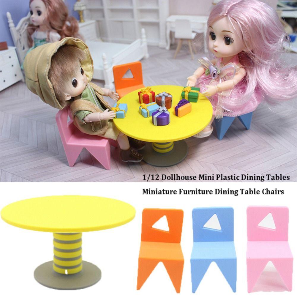 Plastic Miniature Furniture Mini Dining Table Chairs Model Doll Accessories Toys
