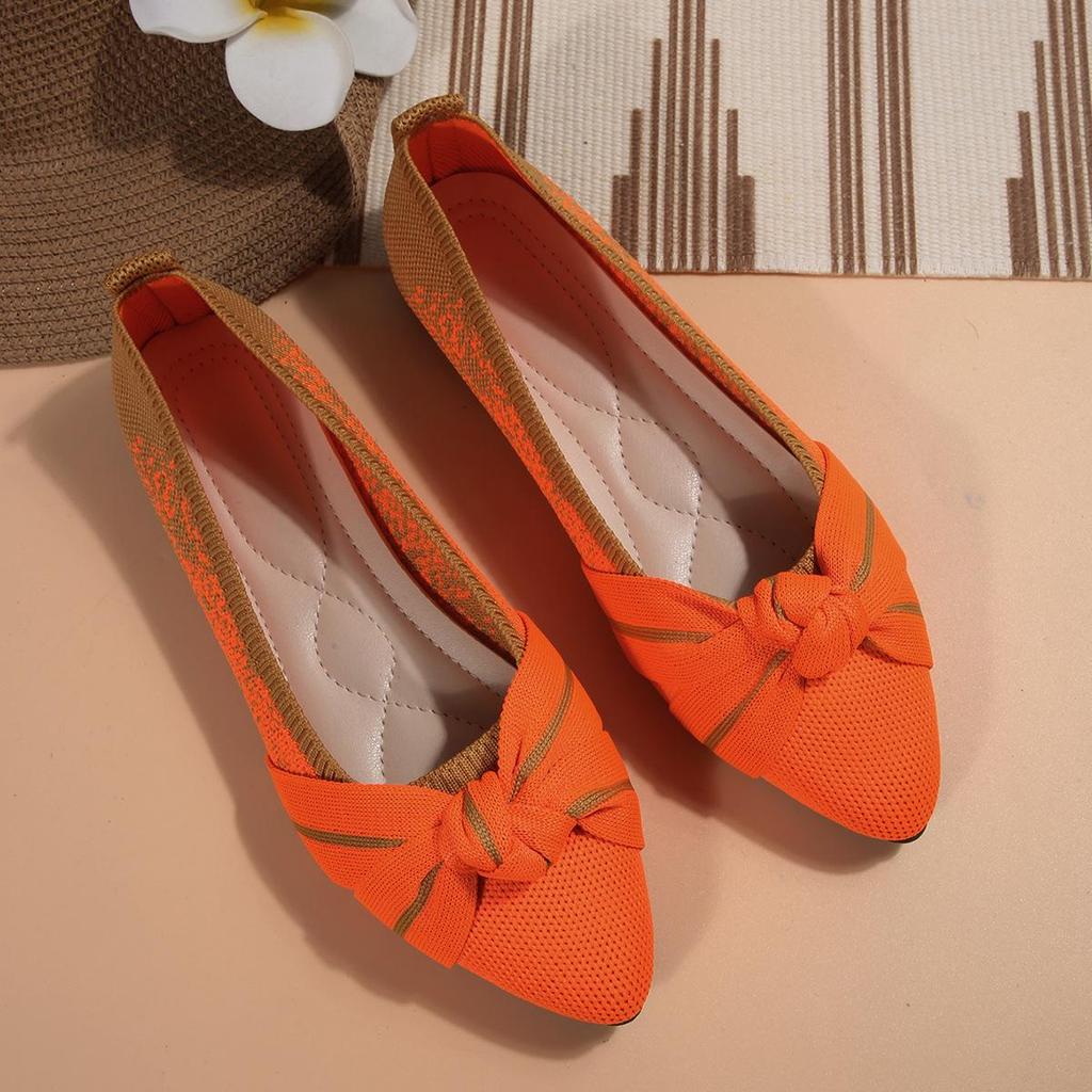 Frühling und Herbst Damen Schleife Gestrickte Arbeitsschuhe Bequeme und Atmungsaktive Schuhe